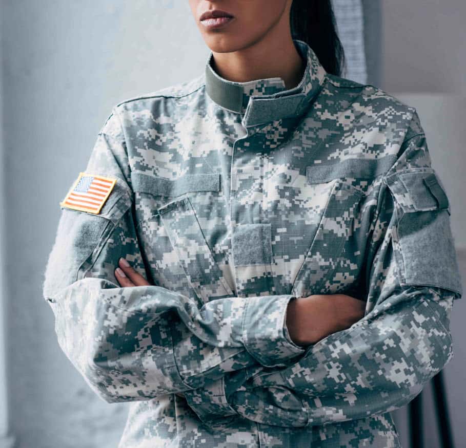 Serious Woman in US military uniform