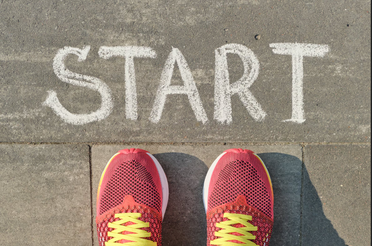 Shoes positioned at a starting line